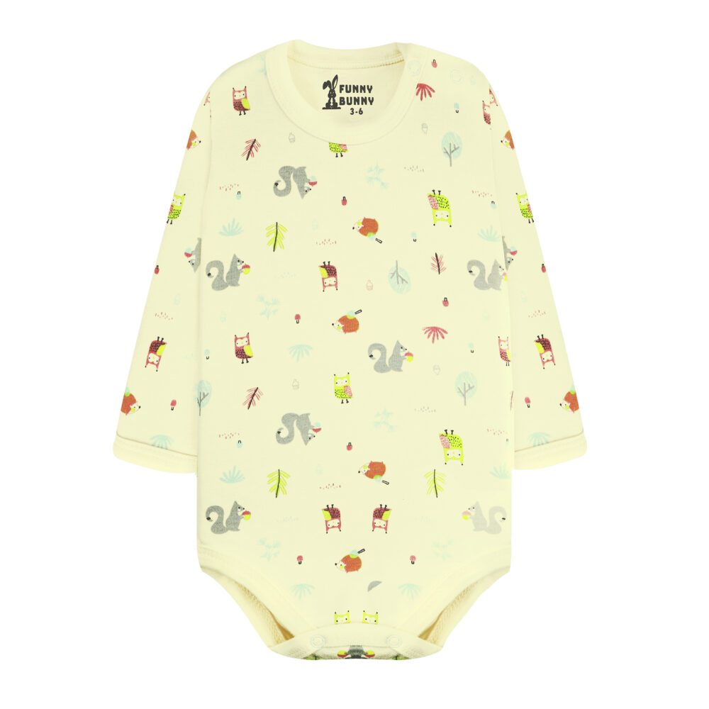 بدي بيبي كم ألوان مطبوع<span> - </span>0-3m, اصفر